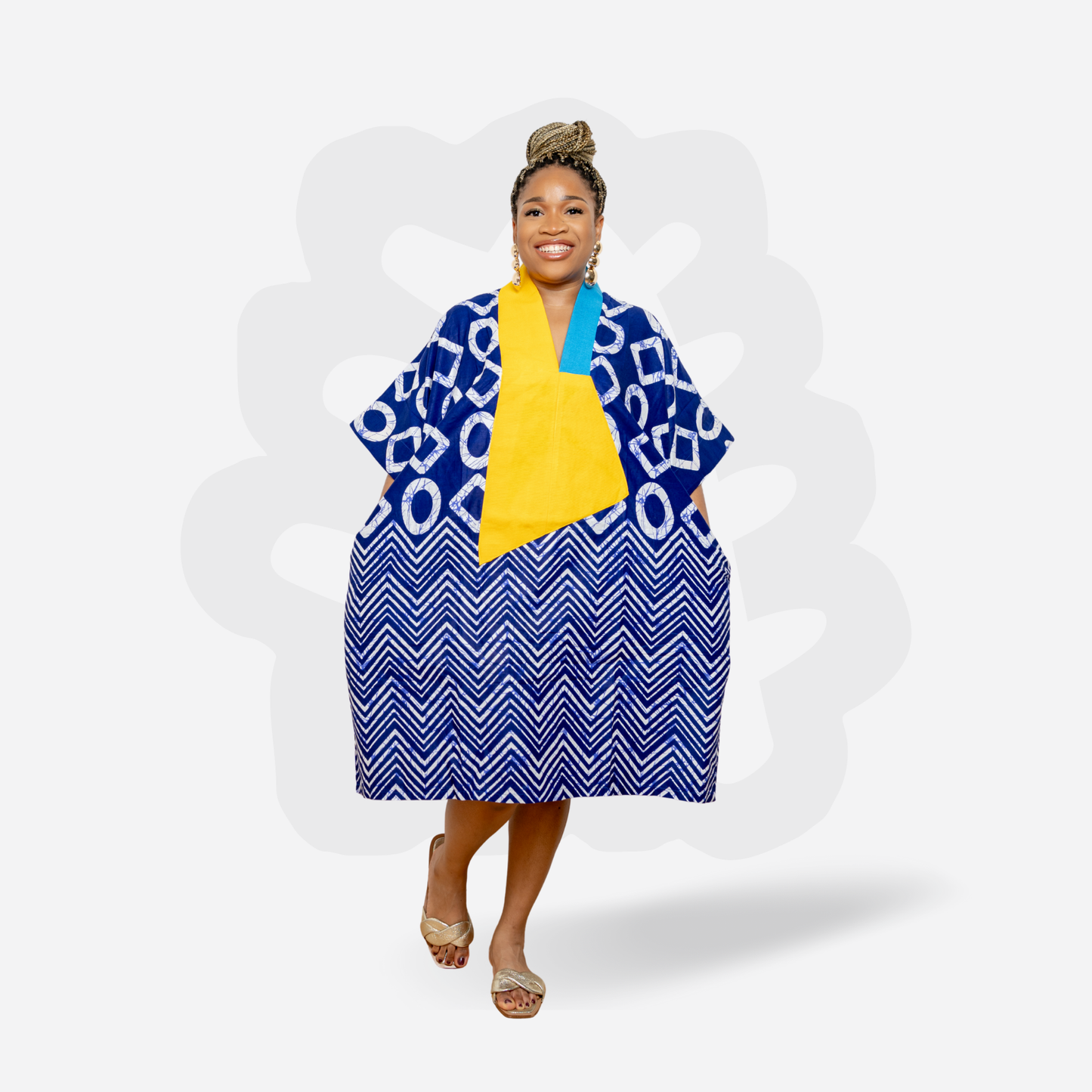 Short Holiday Ankara Gown - Aso-Oke fabric - mini Kaftan Bubu