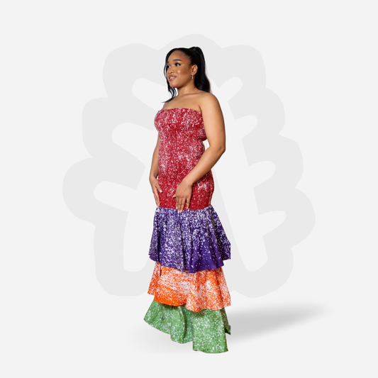 Colorful figure toning Summer Dress with Layers -Dyes of Desire