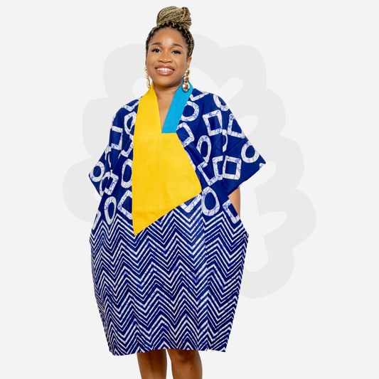 Short Holiday Ankara Gown - Aso-Oke fabric - mini Kaftan Bubu
