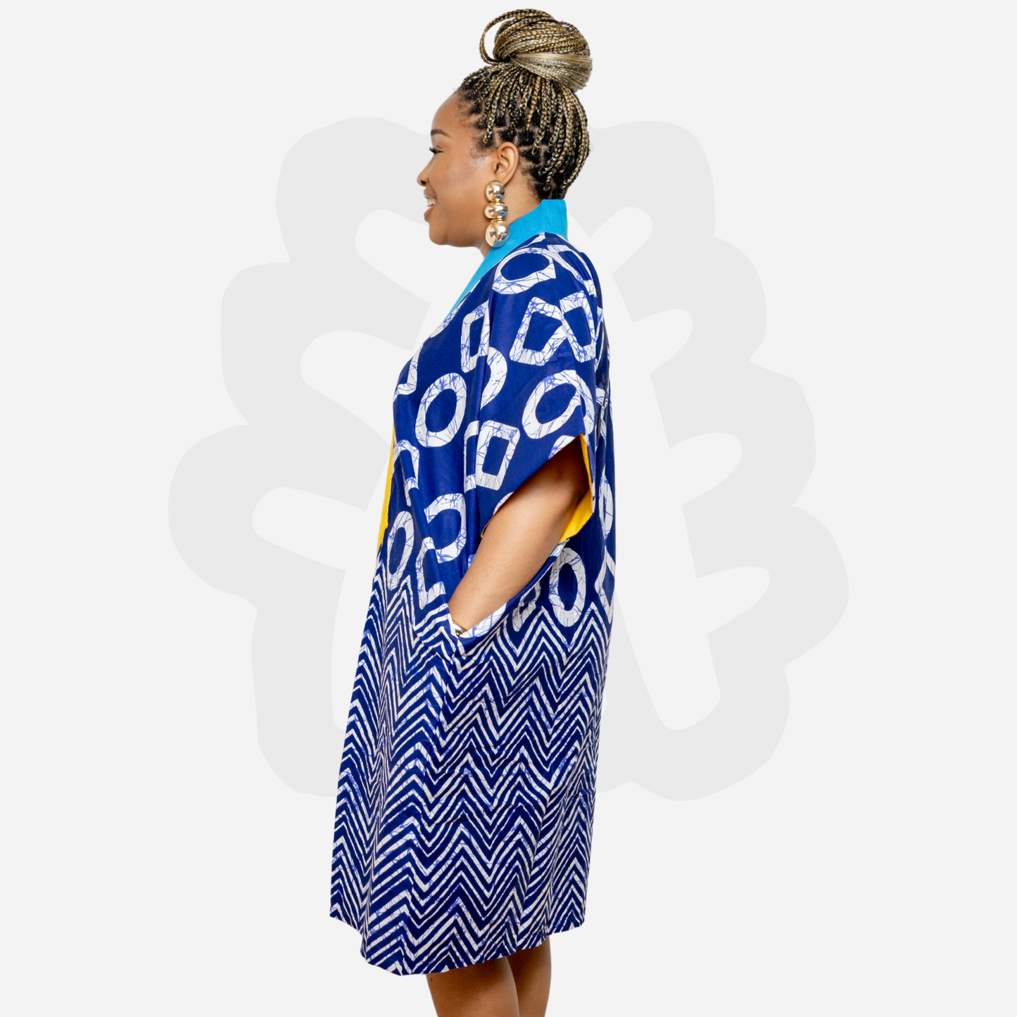 Short Holiday Ankara Gown - Aso-Oke fabric - mini Kaftan Bubu