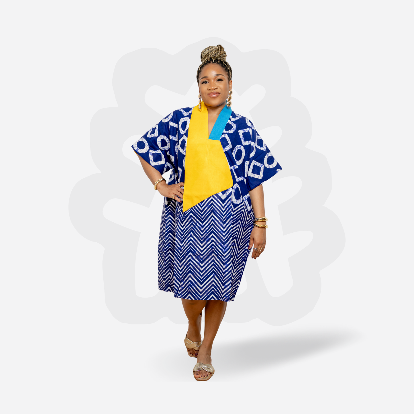 Short Holiday Ankara Gown - Aso-Oke fabric - mini Kaftan Bubu