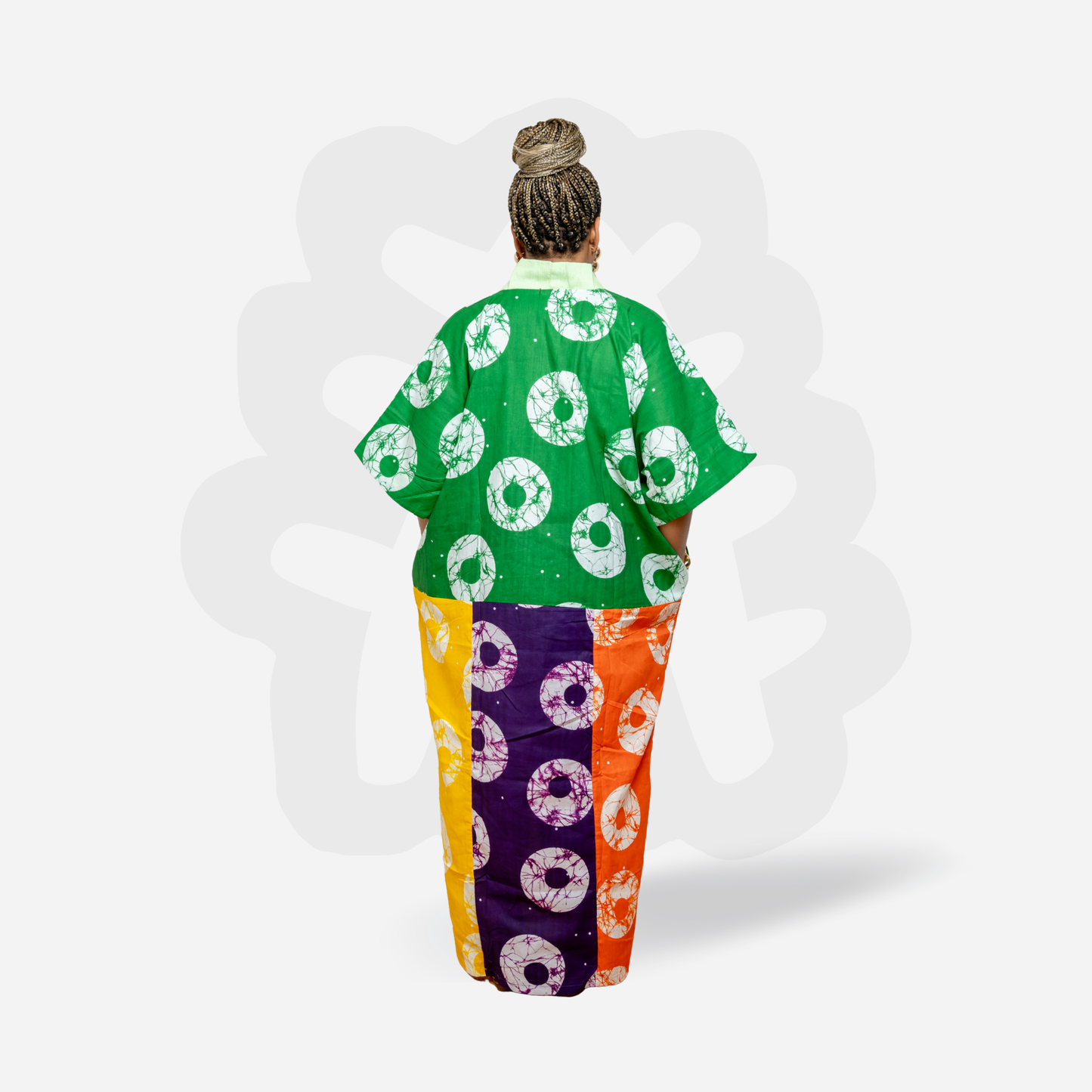 Green and purple circle pattern Ankara fabric colorful Kaftan Bubu