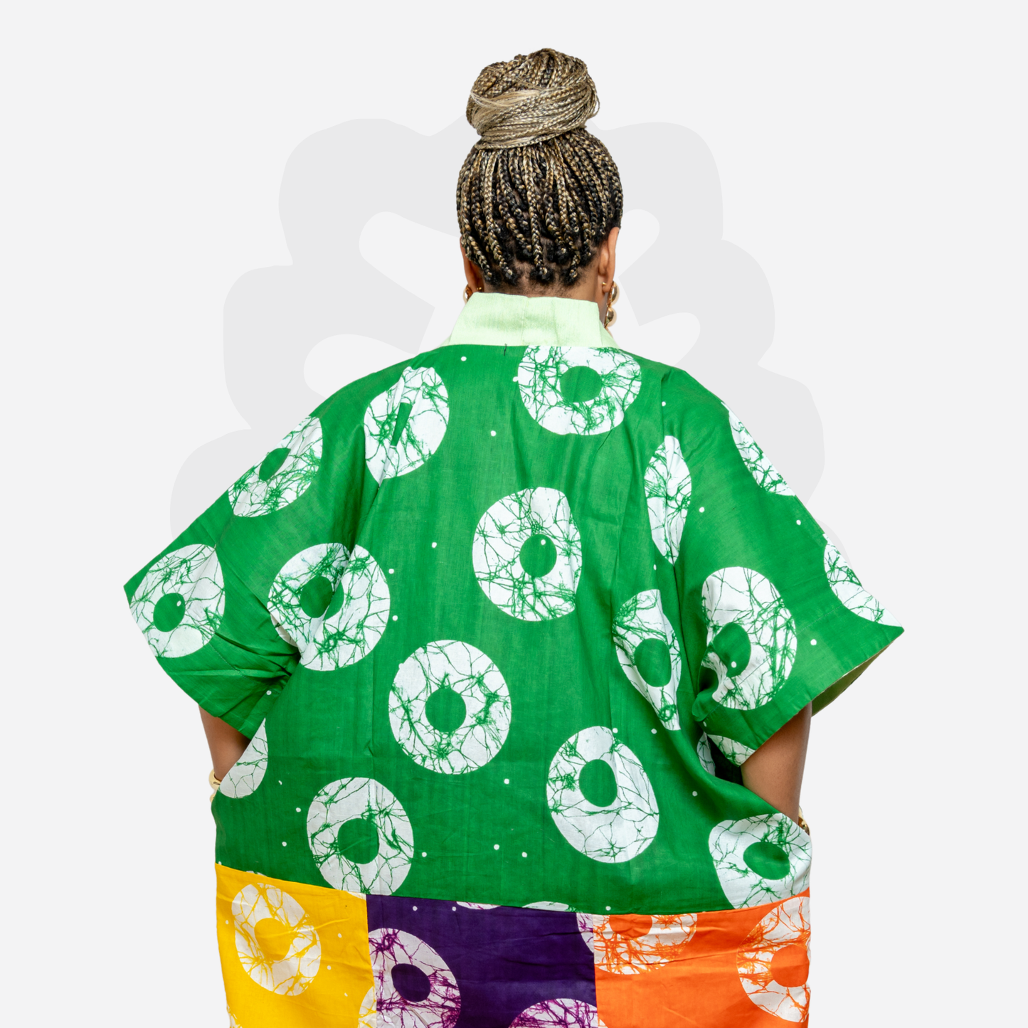 Green and purple circle pattern Ankara fabric colorful Kaftan Bubu