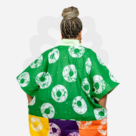 Green and purple circle pattern Ankara fabric colorful Kaftan Bubu
