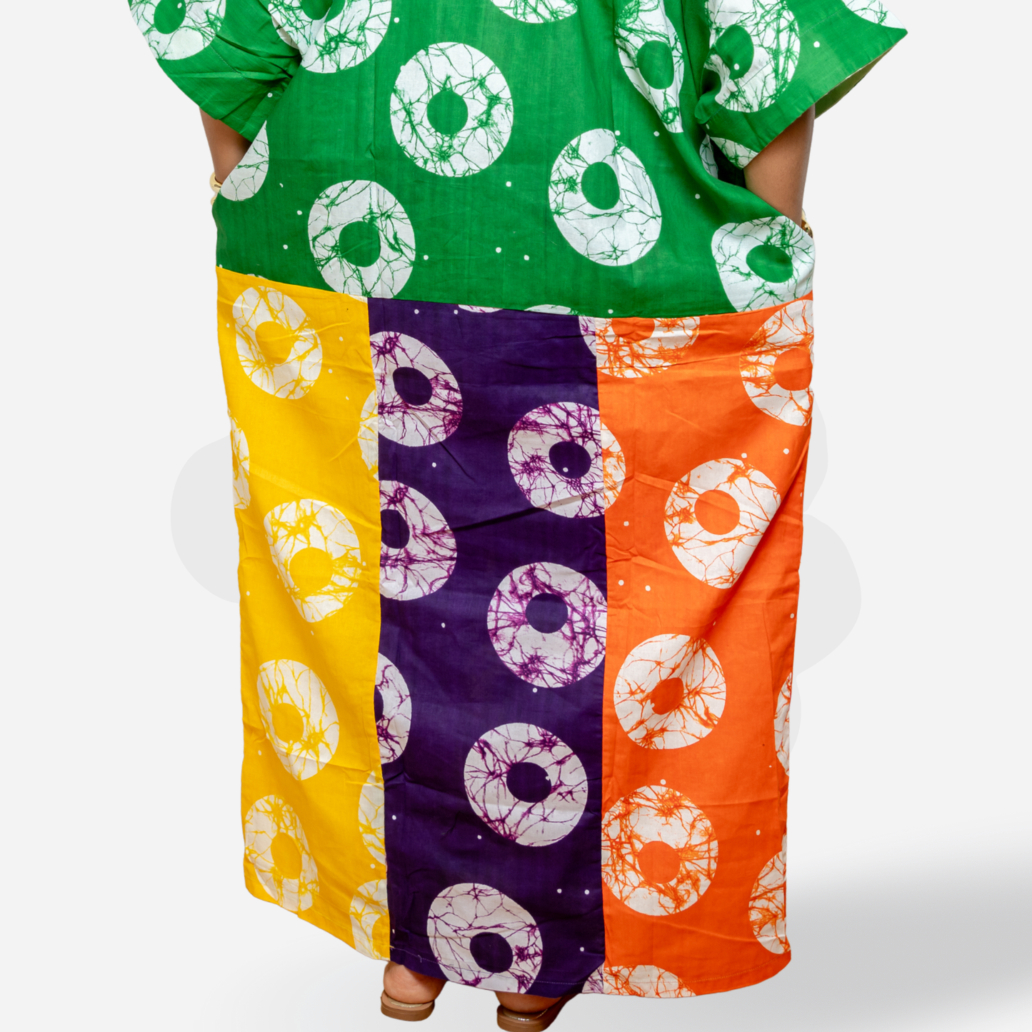 Green and purple circle pattern Ankara fabric colorful Kaftan Bubu