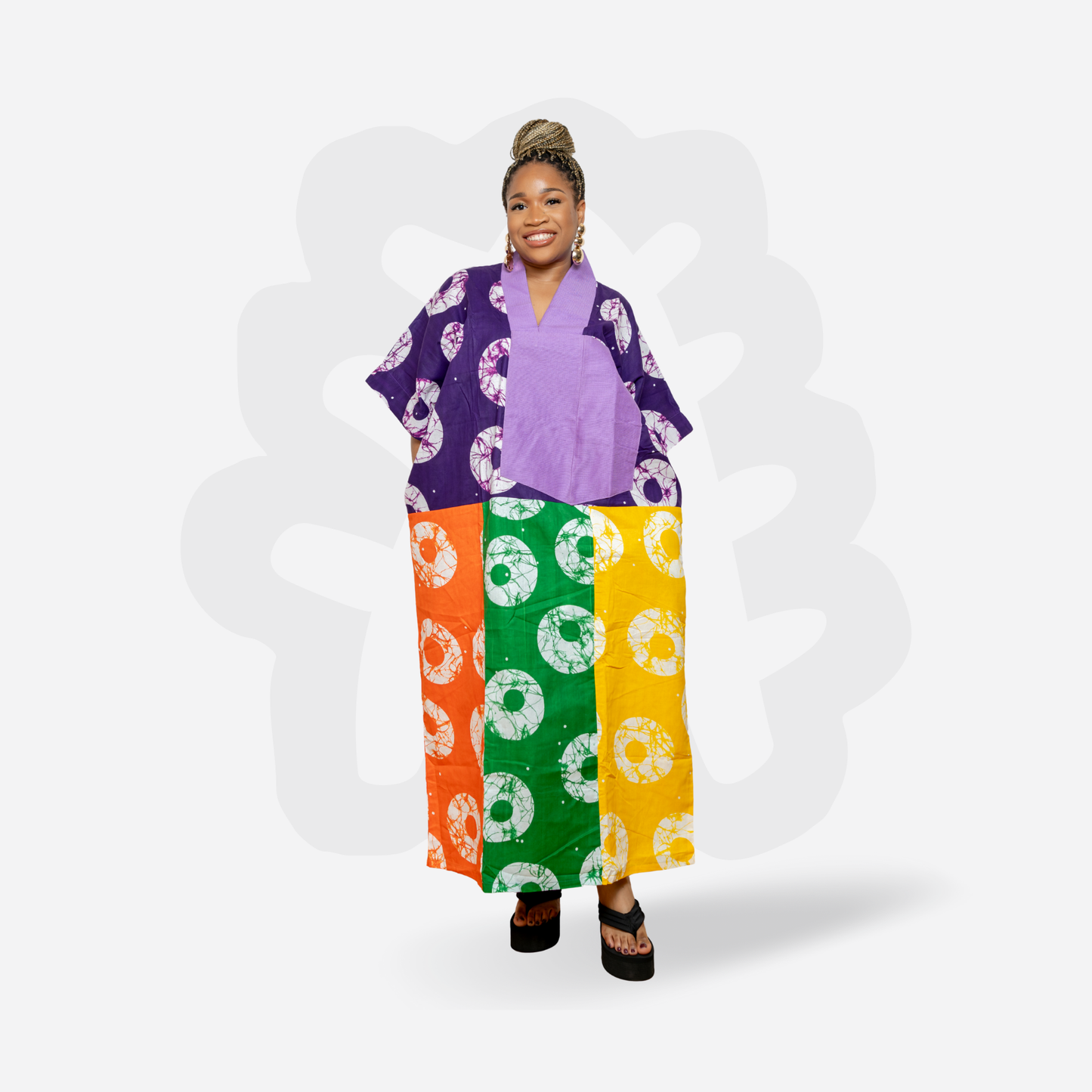 Green and purple circle pattern Ankara fabric colorful Kaftan Bubu