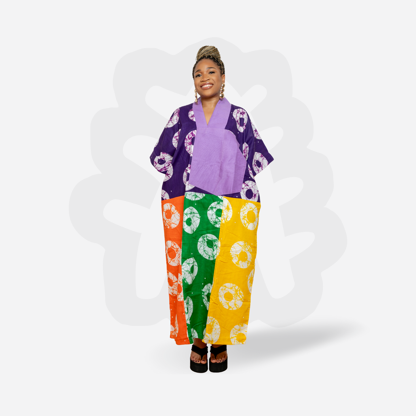 Green and purple circle pattern Ankara fabric colorful Kaftan Bubu