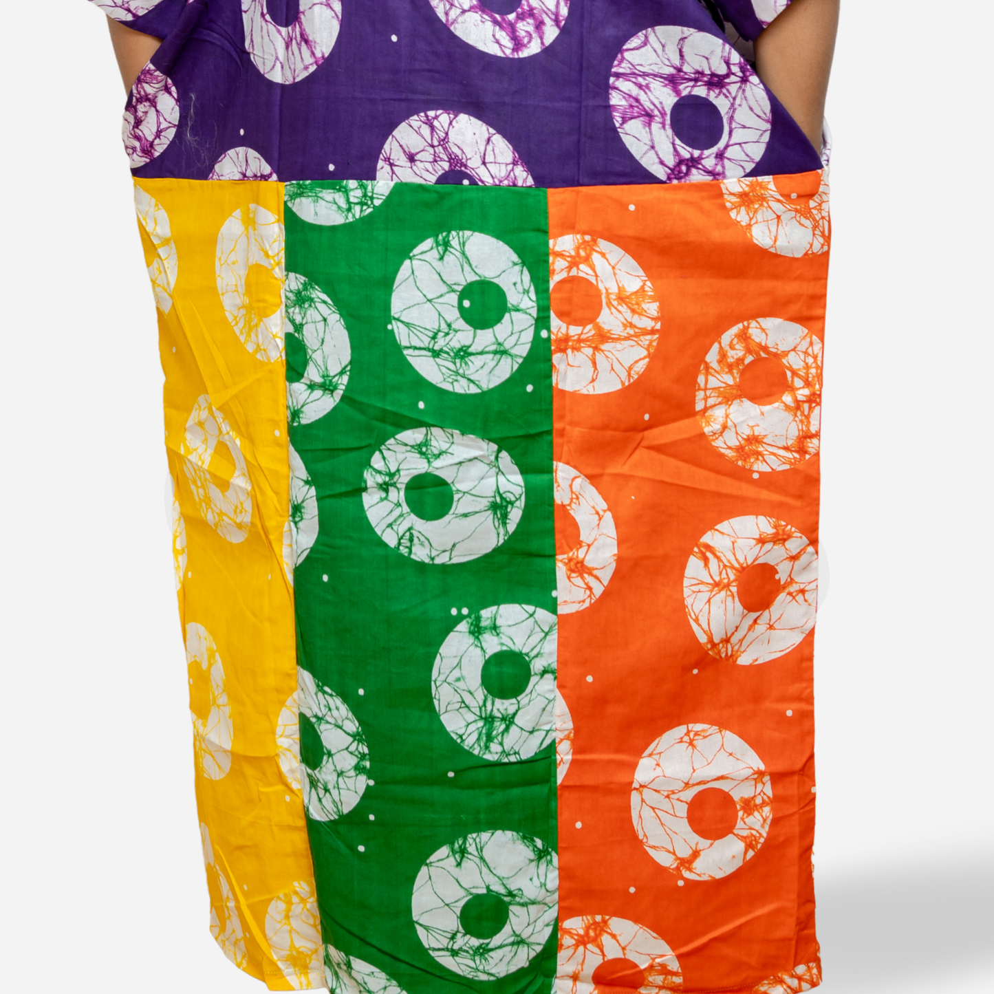 Green and purple circle pattern Ankara fabric colorful Kaftan Bubu
