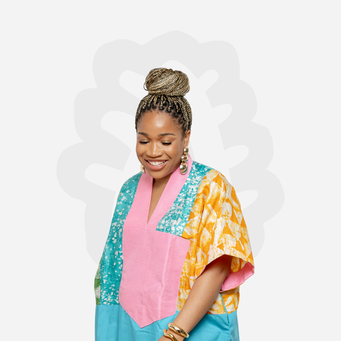 Bright Holiday Kaftan Adire and Aso-Oke fabric Collage Bubu