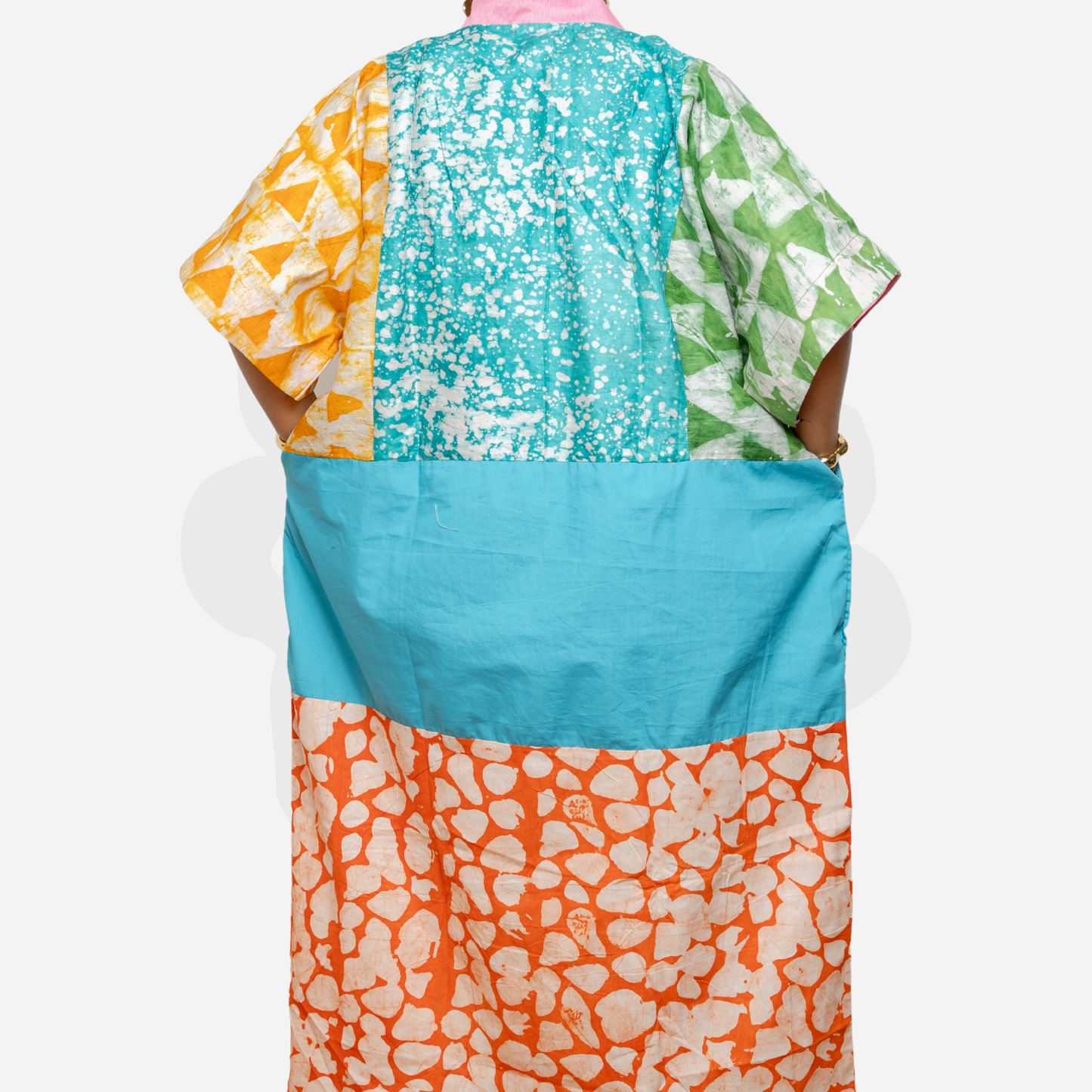 Bright Holiday Kaftan Adire and Aso-Oke fabric Collage Bubu