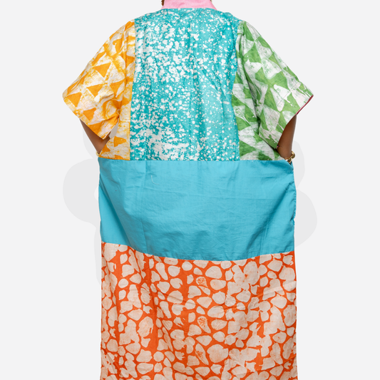 Bright Holiday Kaftan Adire and Aso-Oke fabric Collage Bubu