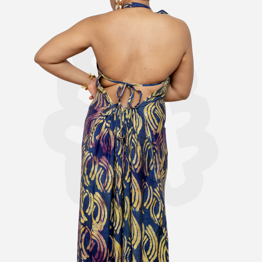 Elegant Halter-Neck Gown - Adire Batik