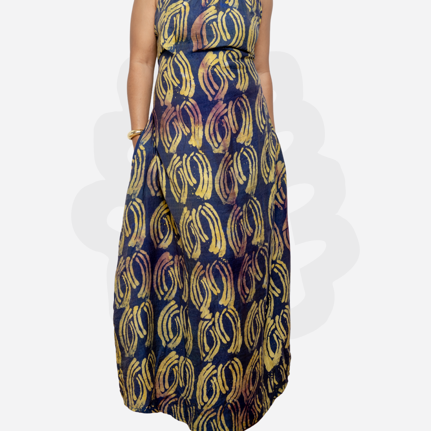 Elegant Halter-Neck Gown - Adire Batik