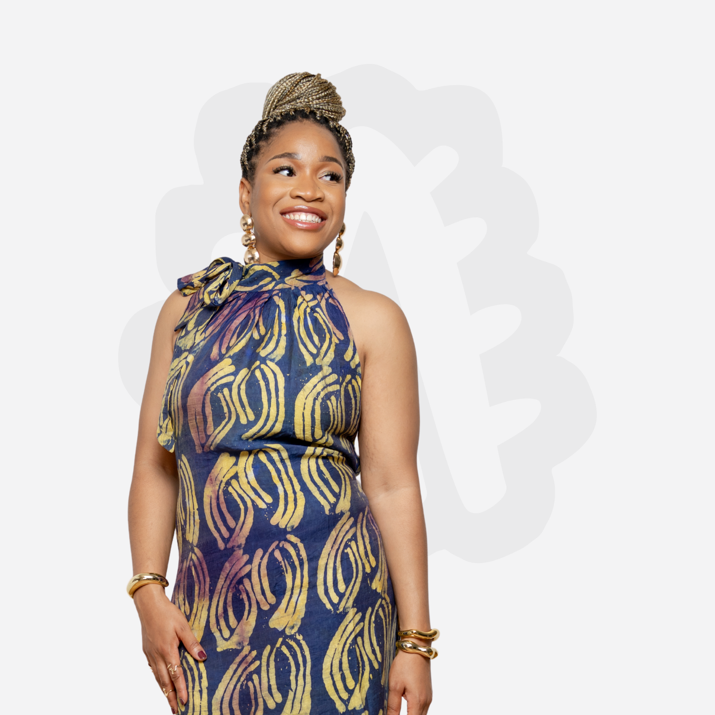 Elegant Halter-Neck Gown - Adire Batik