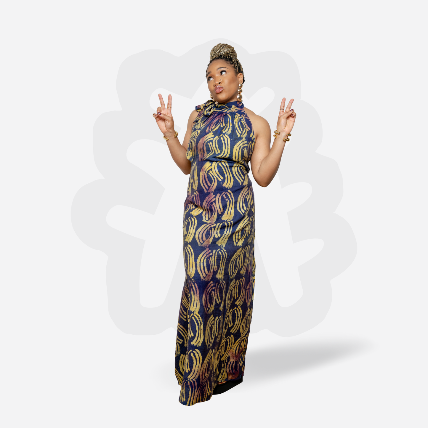 Elegant Halter-Neck Gown - Adire Batik
