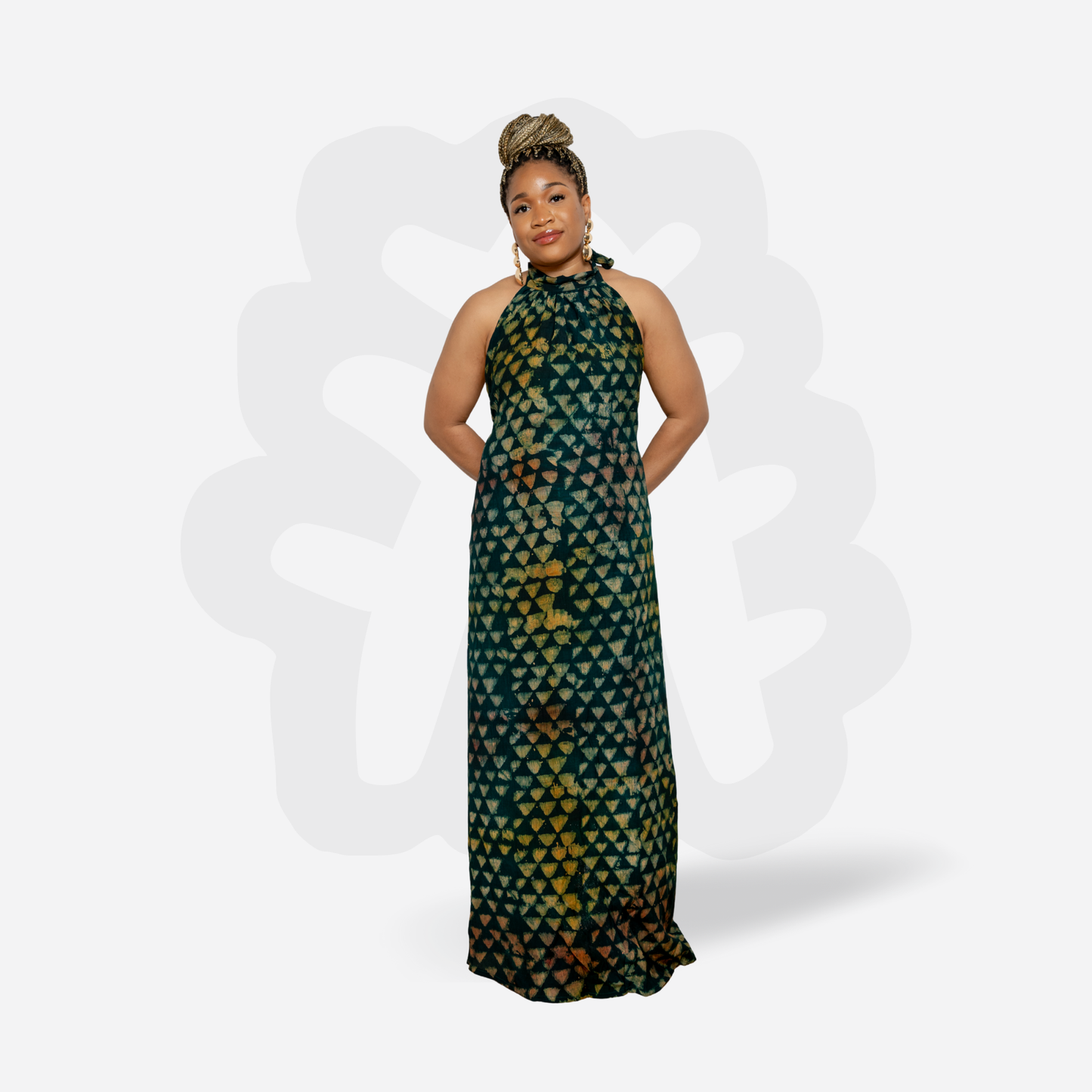 Elegant Halter-Neck Gown - Adire Batik Crepe