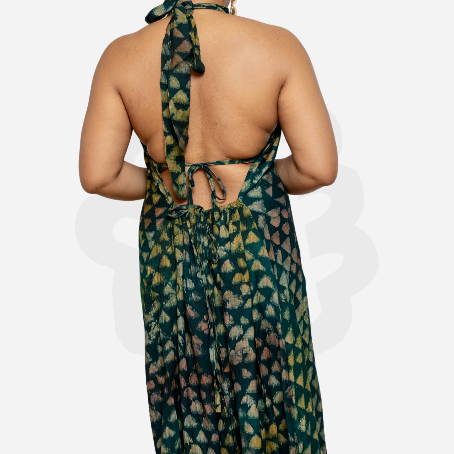 Elegant Halter-Neck Gown - Adire Batik Crepe