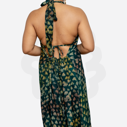 Elegant Halter-Neck Gown - Adire Batik Crepe