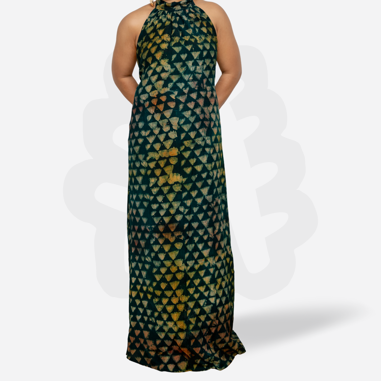 Elegant Halter-Neck Gown - Adire Batik Crepe