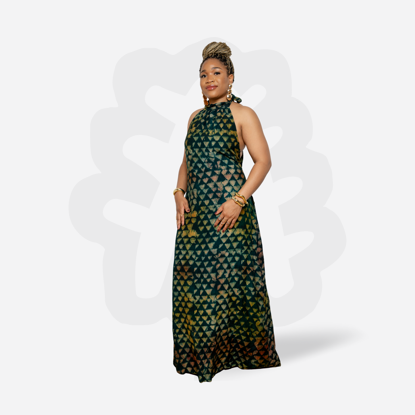 Elegant Halter-Neck Gown - Adire Batik Crepe