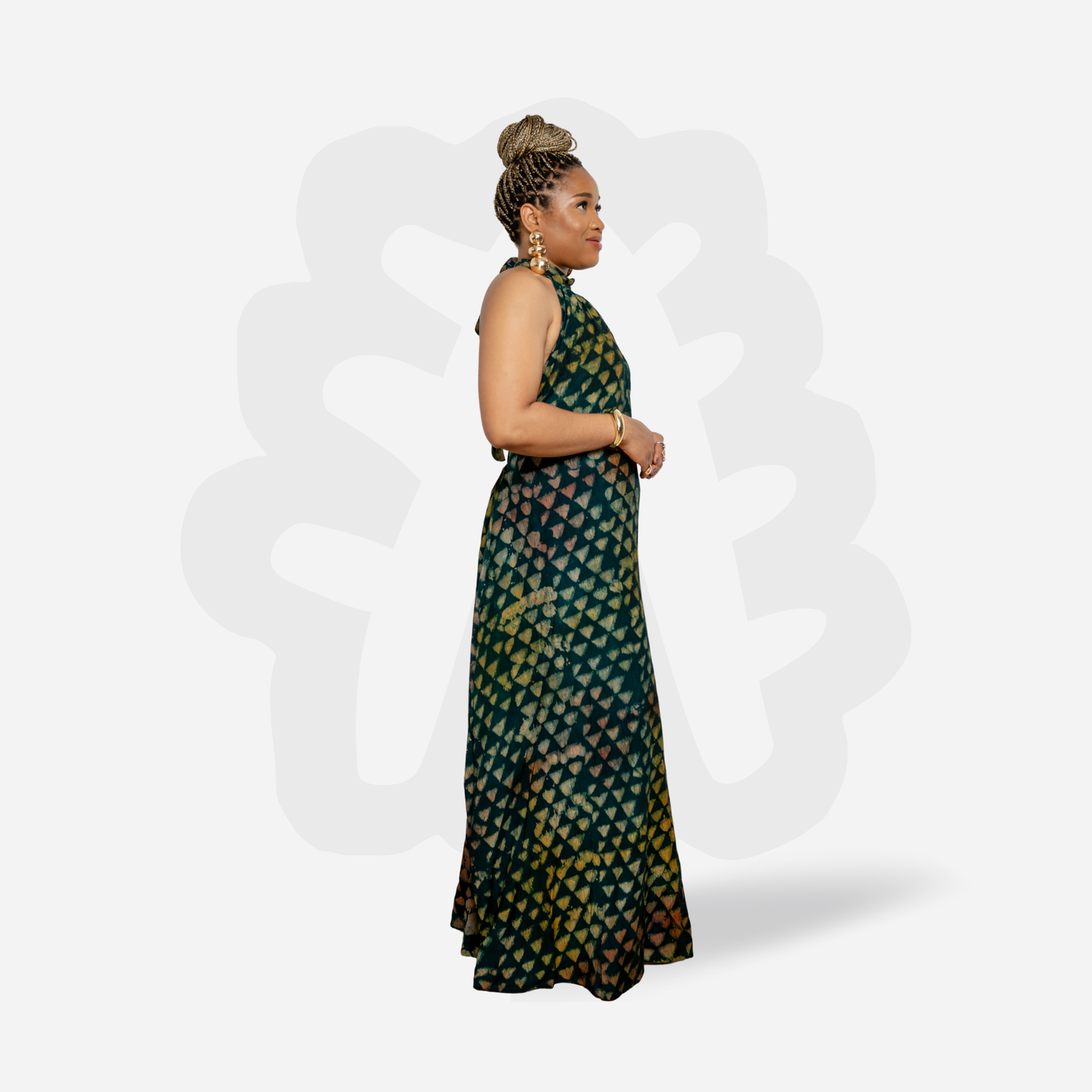 Elegant Halter-Neck Gown - Adire Batik Crepe
