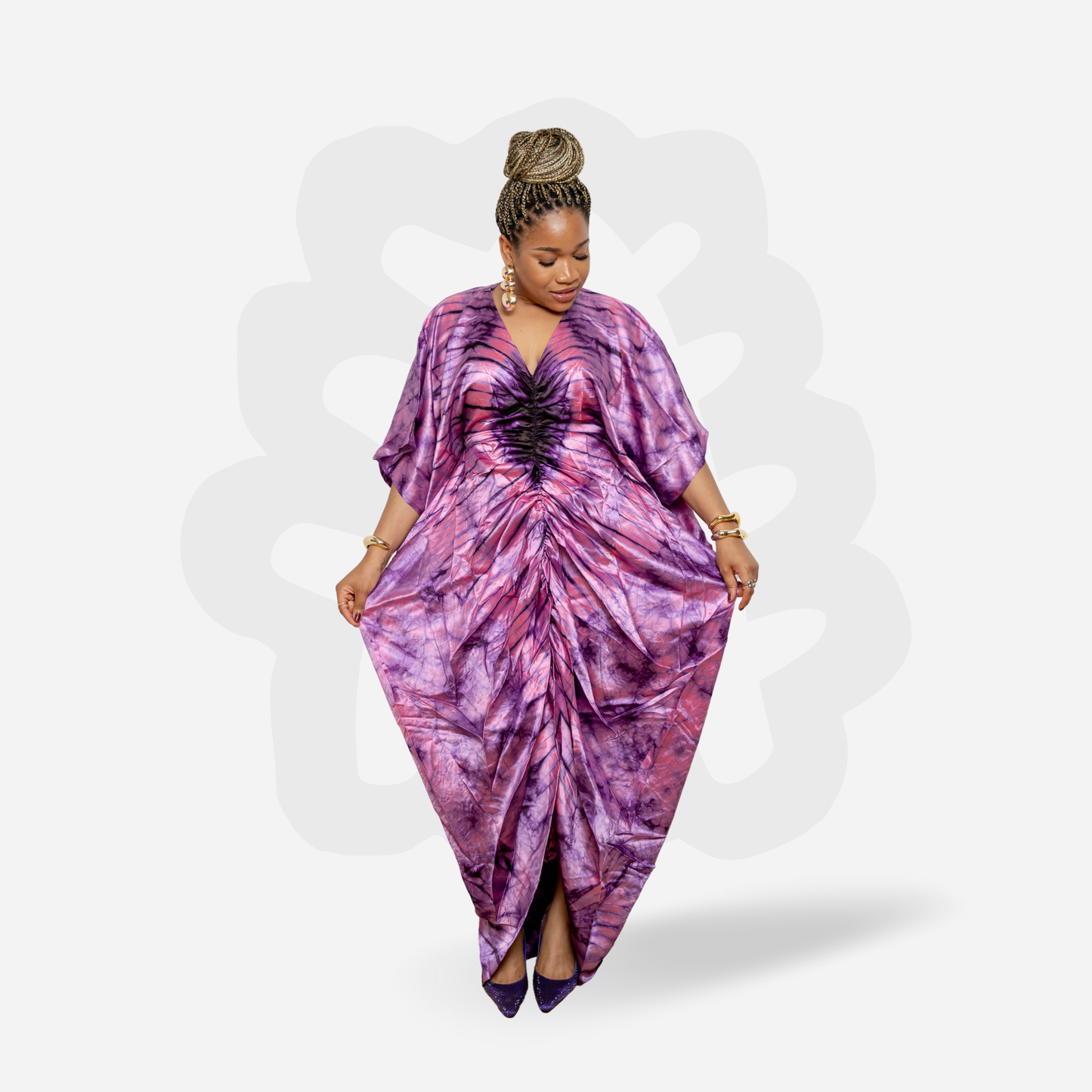 Summery Adire Silk Kaftan Bubu with inner belt