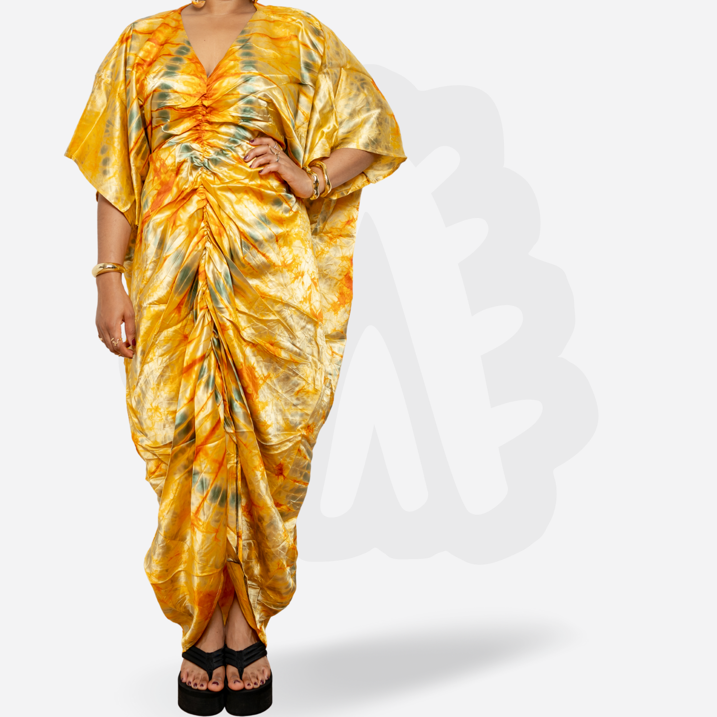 Summery Adire Silk Kaftan Bubu with inner belt