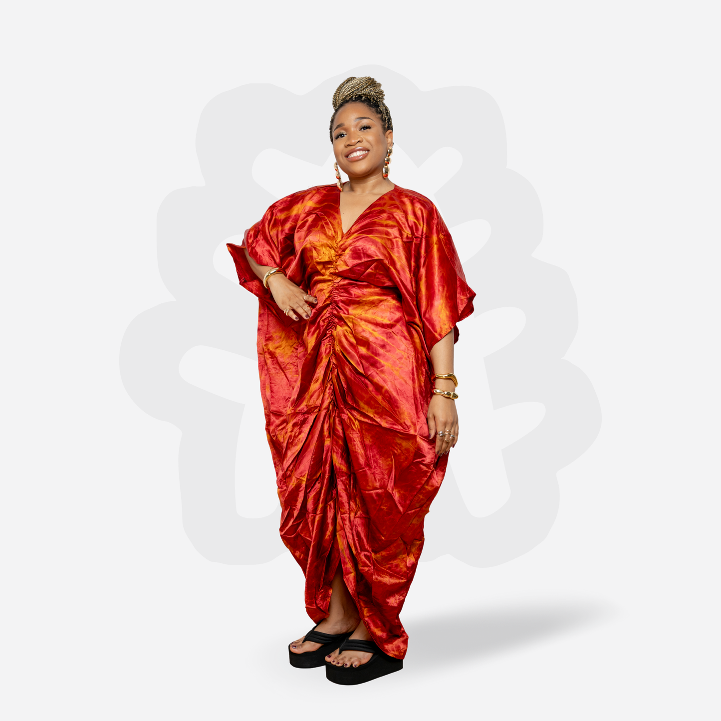 Summery Adire Silk Kaftan Bubu with inner belt