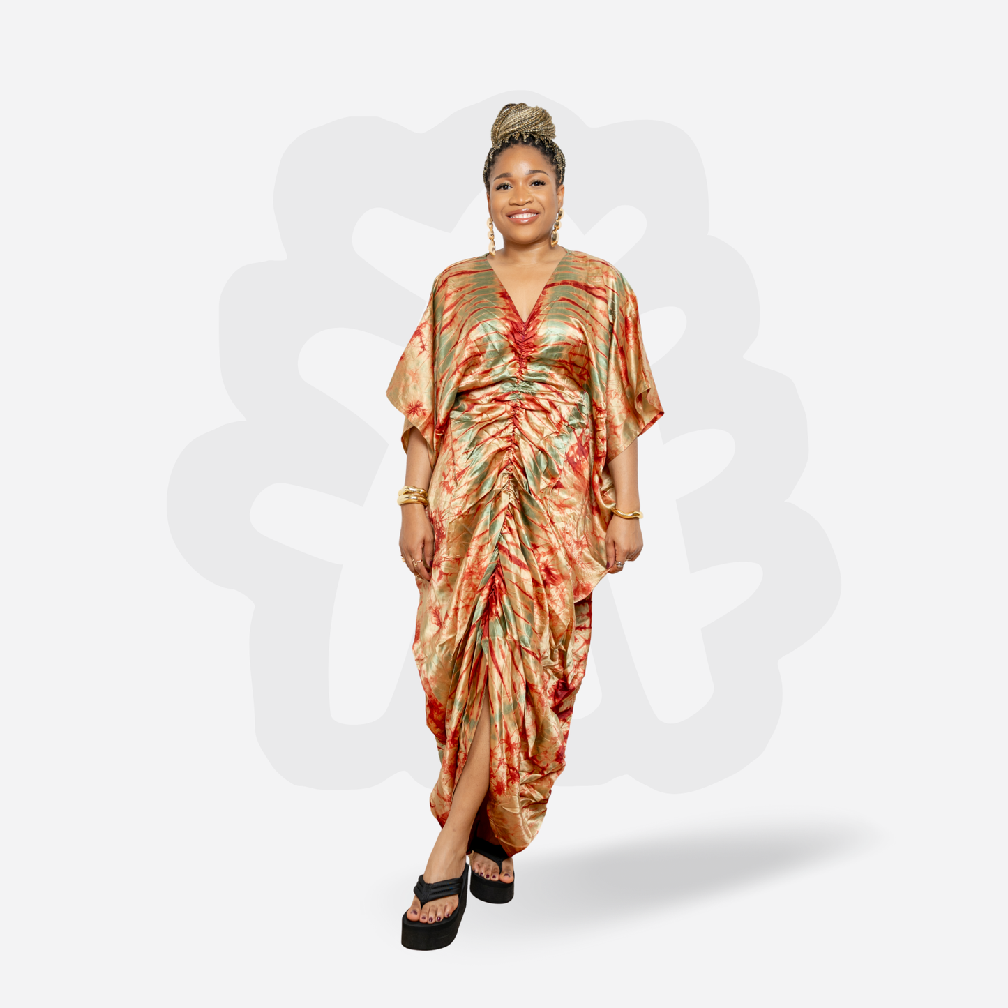 Summery Adire Silk Kaftan Bubu with inner belt