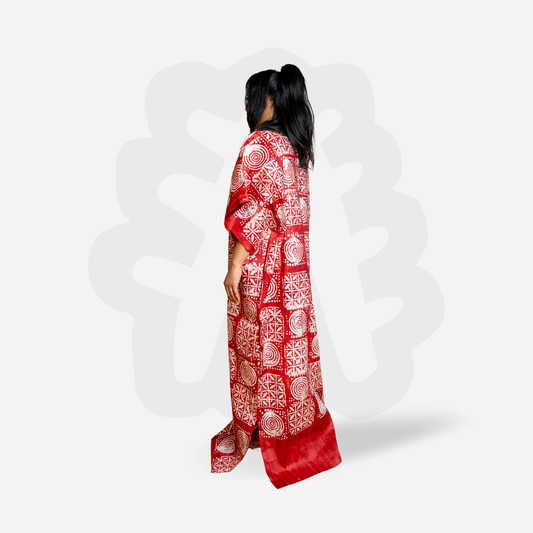 Adire Bubu with White Symbolic Motifs – Handmade Kaftan Dress