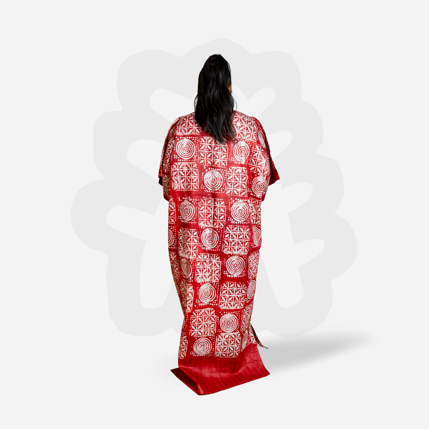 Adire Bubu with White Symbolic Motifs – Handmade Kaftan Dress