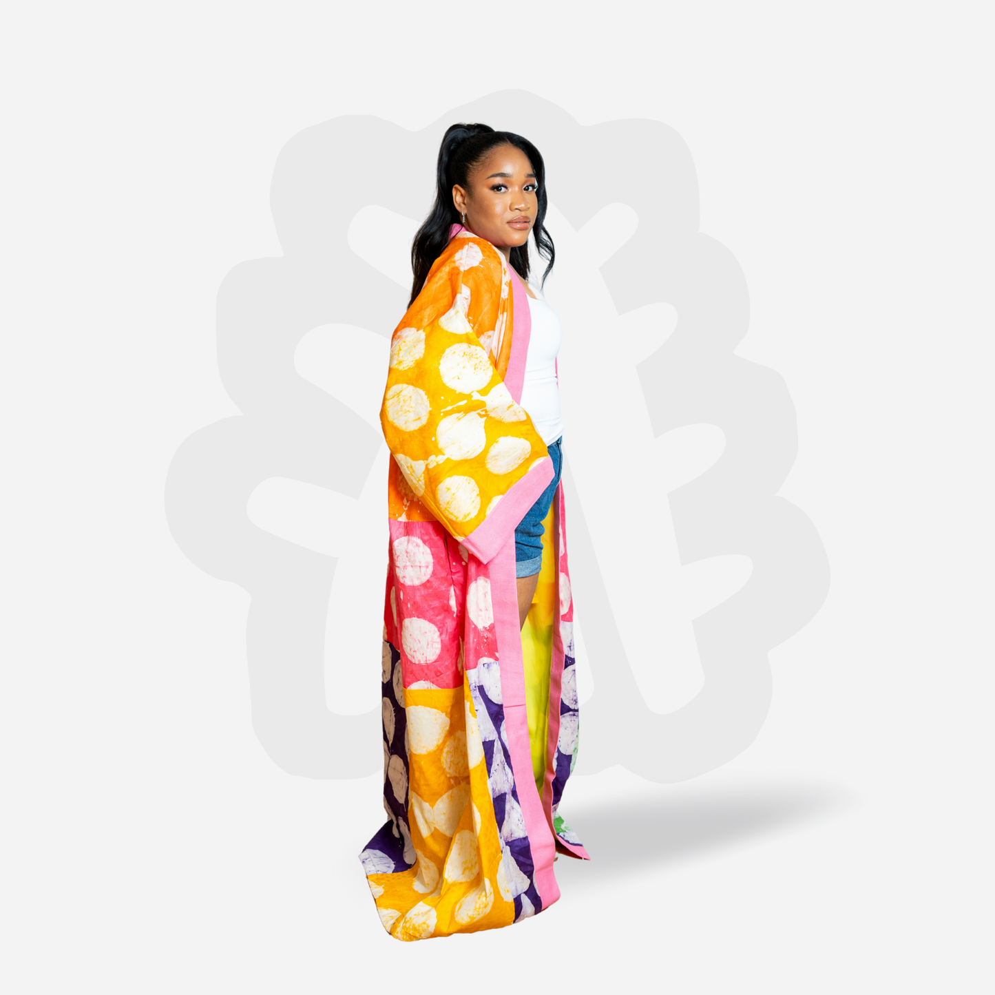 Colorful pattern Kimono Adire and Aso-Oke fabric