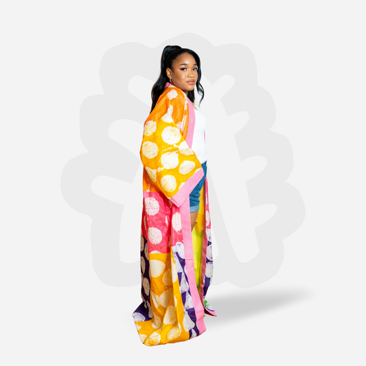 Colorful pattern Kimono Adire and Aso-Oke fabric