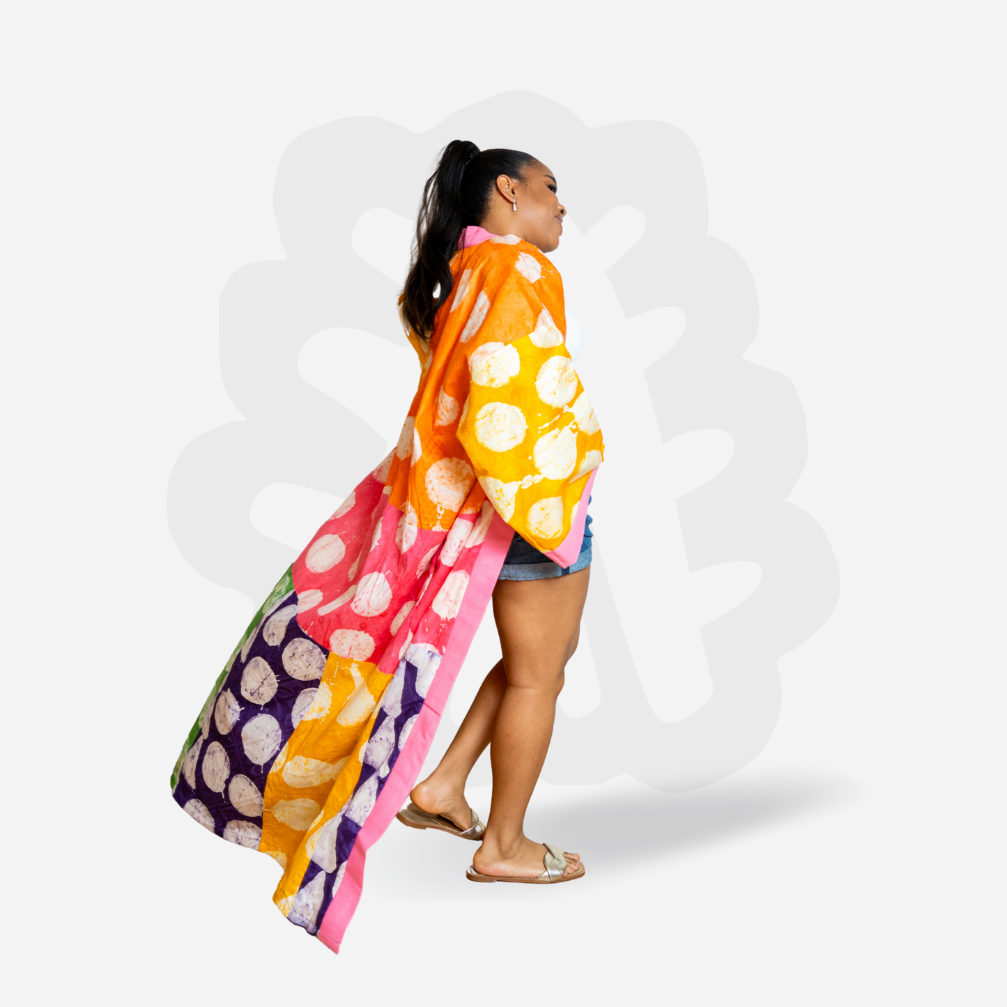 Colorful pattern Kimono Adire and Aso-Oke fabric