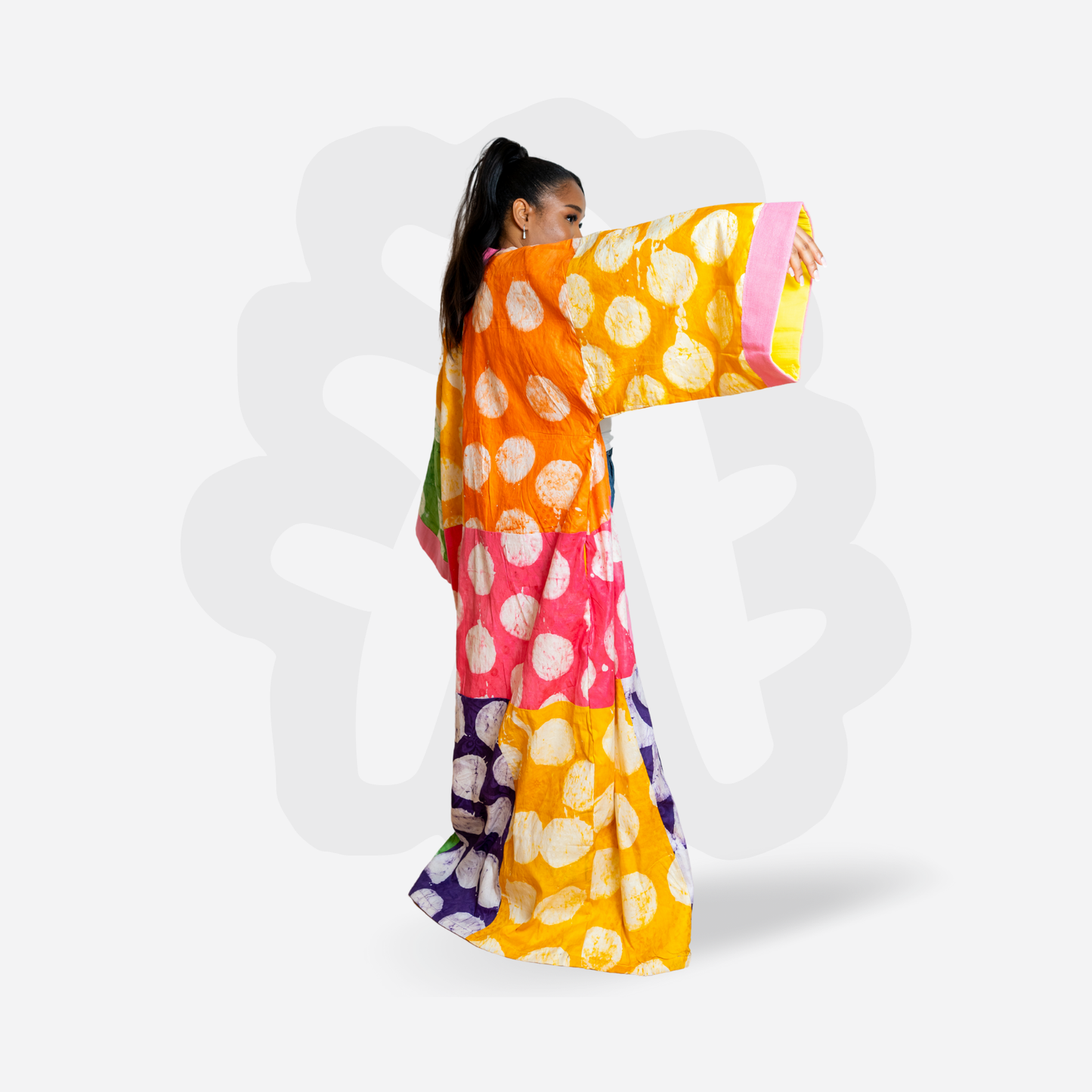 Colorful pattern Kimono Adire and Aso-Oke fabric