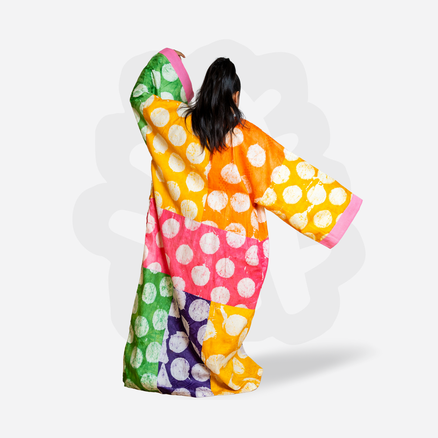 Colorful pattern Kimono Adire and Aso-Oke fabric