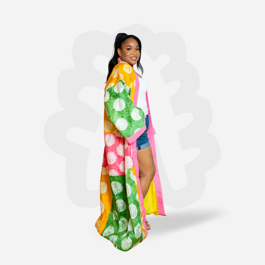 Colorful pattern Kimono Adire and Aso-Oke fabric