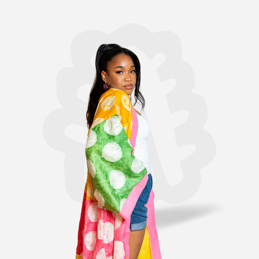 Colorful pattern Kimono Adire and Aso-Oke fabric