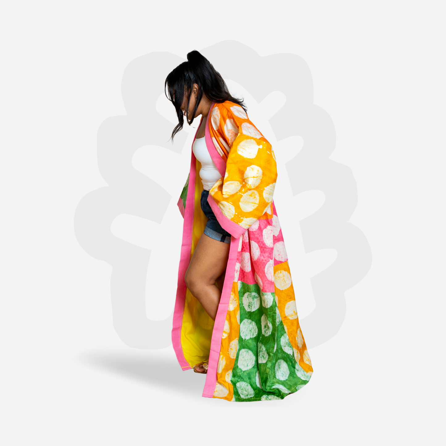 Colorful pattern Kimono Adire and Aso-Oke fabric