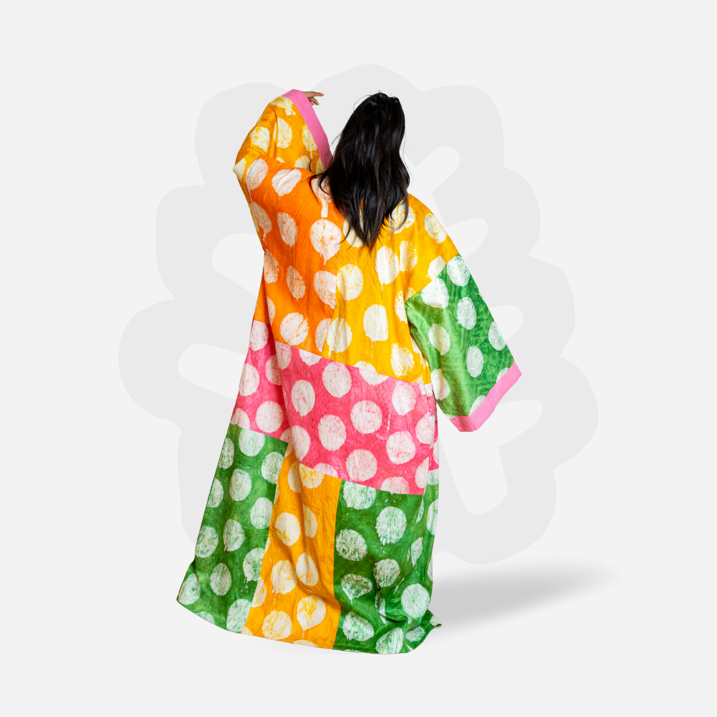 Colorful pattern Kimono Adire and Aso-Oke fabric