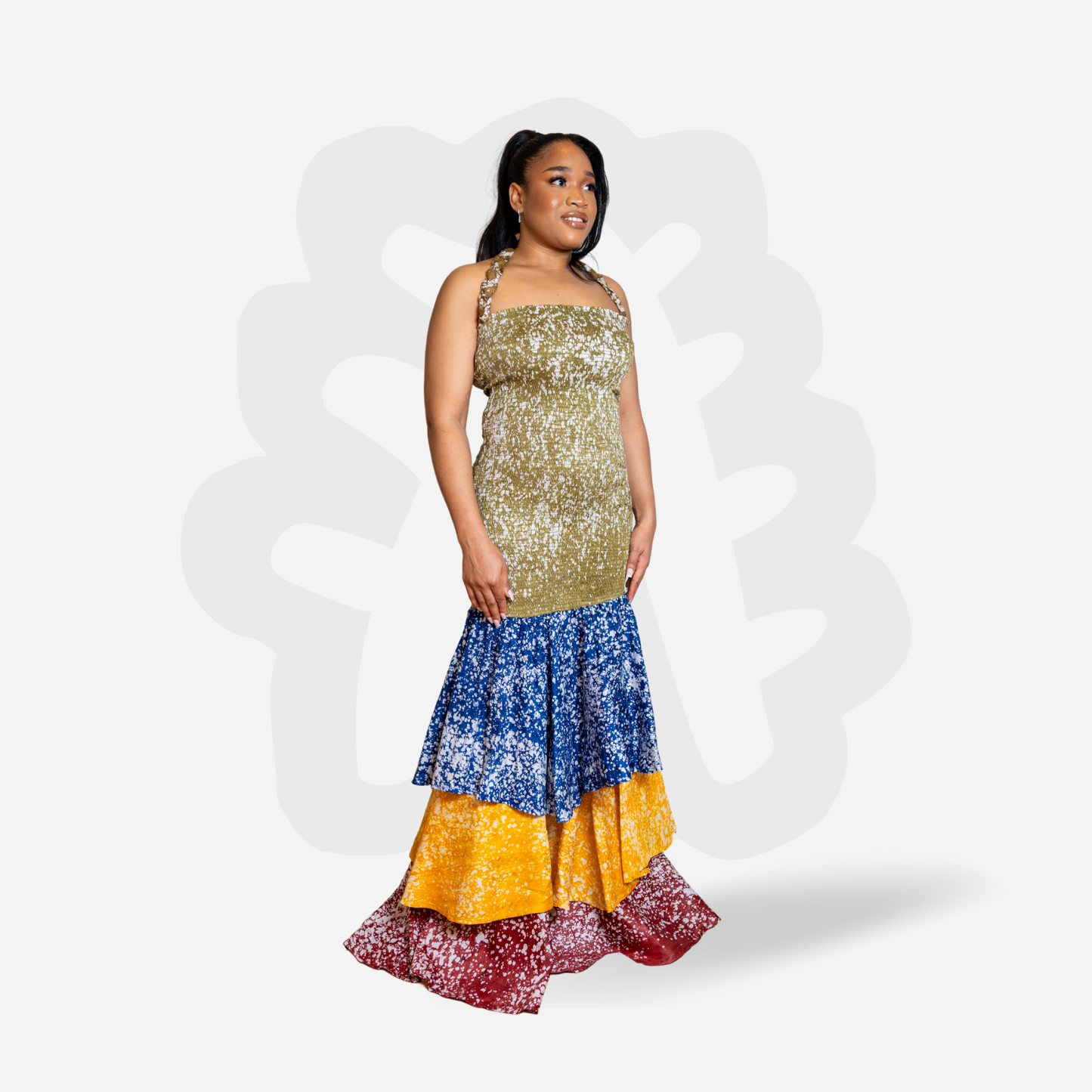 Colorful figure toning Summer Dress with Layers -Dyes of Desire