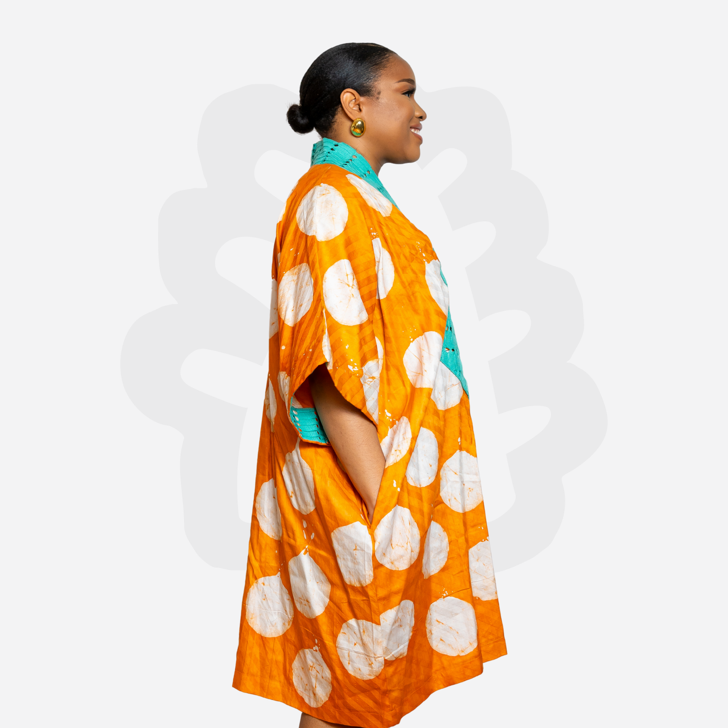 Short Holiday Adire Gown - Adire and Aso-Oke fabric Collage Kaftan Bubu
