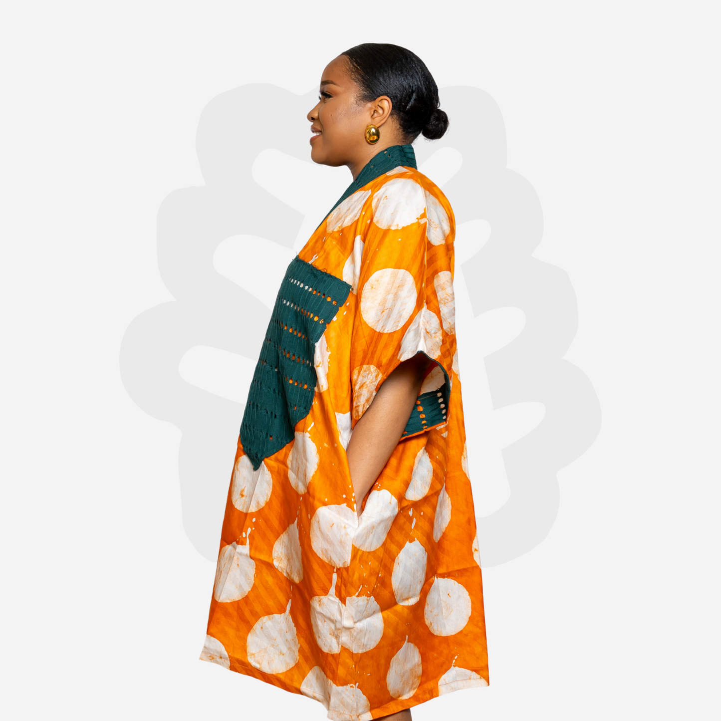 Short Holiday Adire Gown - Adire and Aso-Oke fabric Collage Kaftan Bubu
