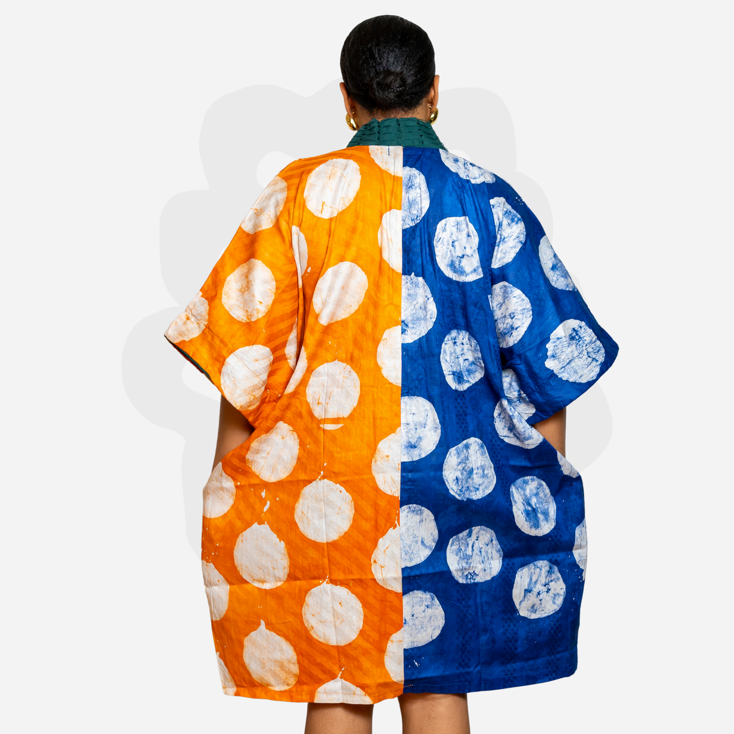 Short Holiday Adire Gown - Adire and Aso-Oke fabric Collage Kaftan Bubu