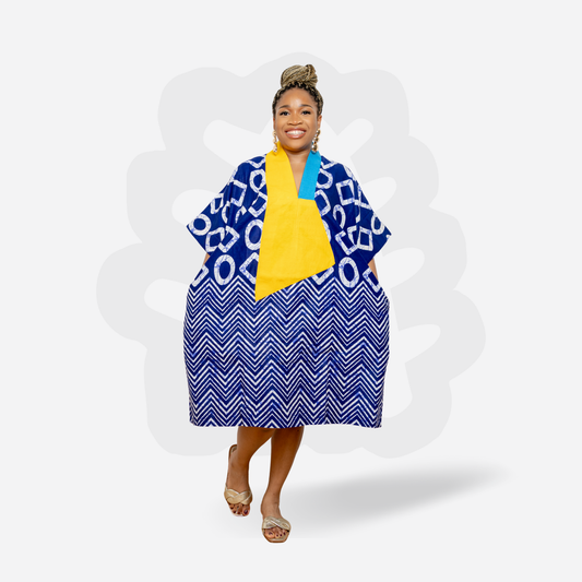 Short Holiday Ankara Gown - Aso-Oke fabric - mini Kaftan Bubu